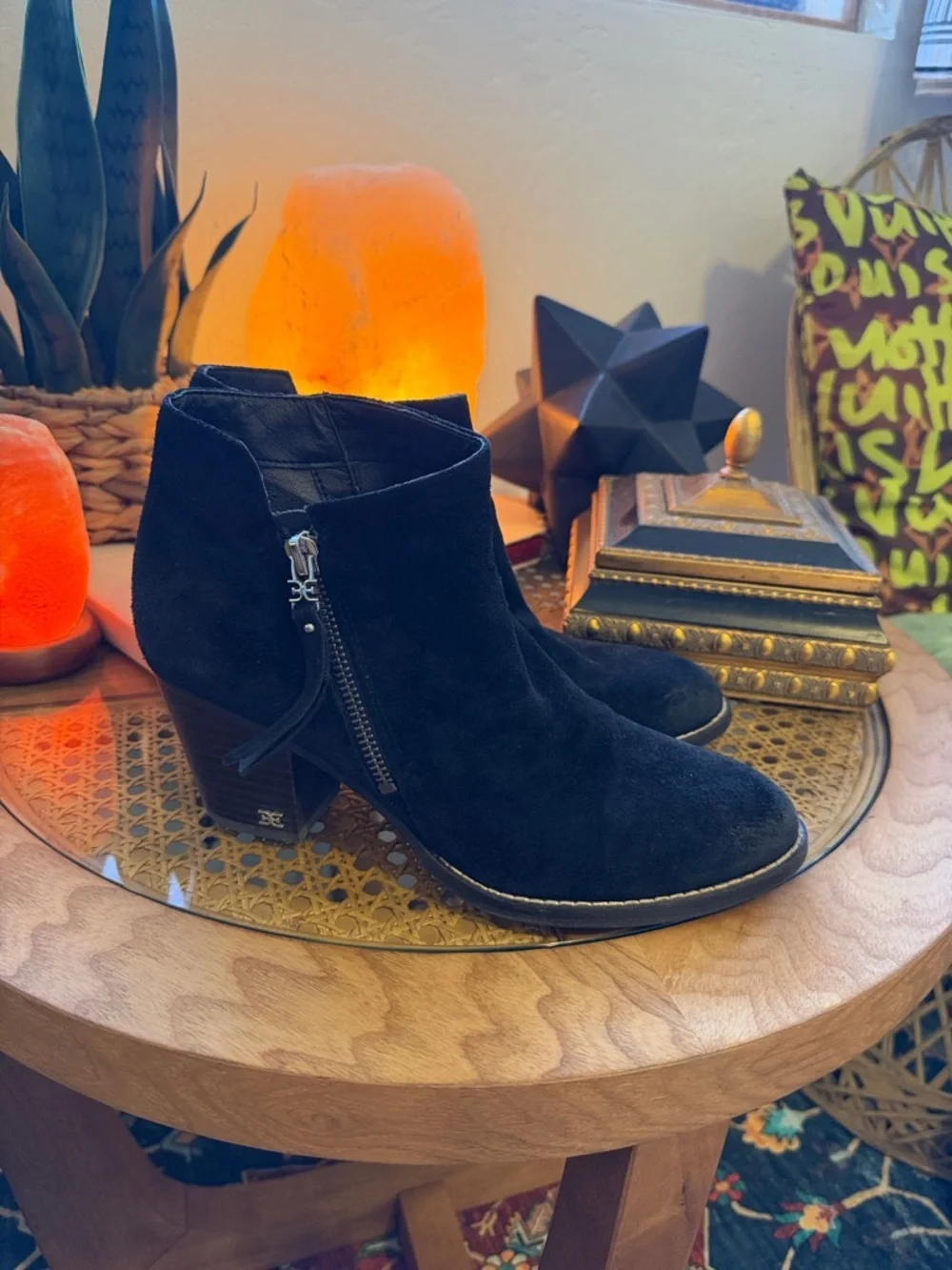 Sam Edelman Black Suede Ankle Booties with Side Zip